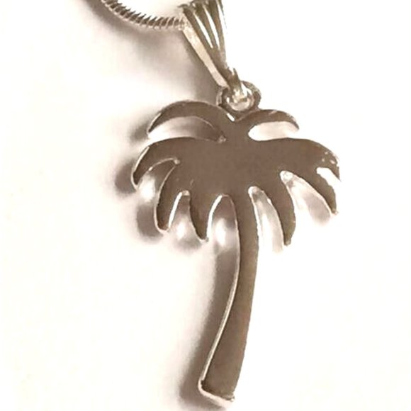 Palm Tree Necklace 18" Silver Plated Pendant Beach Coconut Tropical Island - Picture 2 of 10